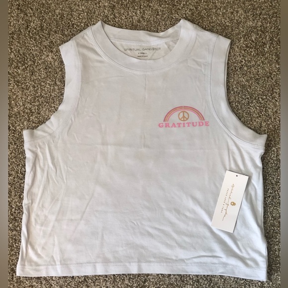 SPIRITUAL GANGSTER "My Attitude Is Gratitude" White Crop Tee Sz XS - Picture 2 of 7
